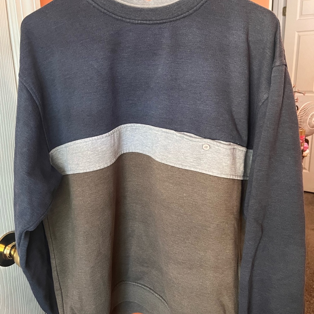 Men's Tri-Tone Crewneck Sweater - Navy, Gray, and Brown